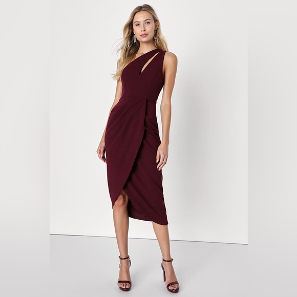 NWOT So Flirty Burgundy One-Shoulder Cutout Asymmetrical Dress - Picture 1 of 7